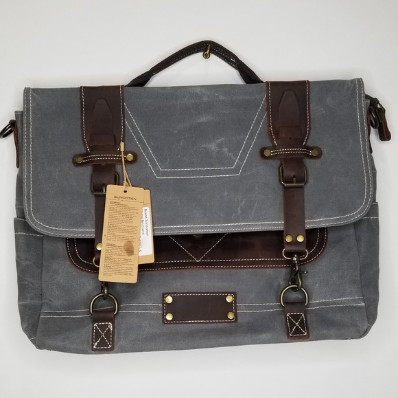 Sunsomen Bags Sunsomen Canvas Leather Messenger Briefcase Nwt